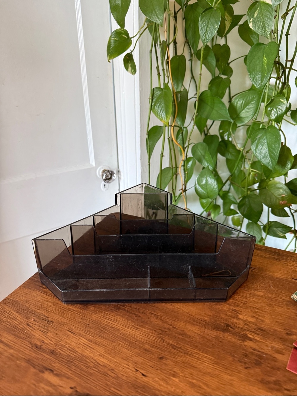 Smoked Gray Multi-Compartment Makeup Organizer vintage